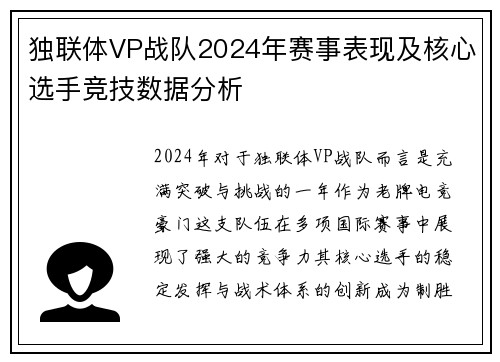 独联体VP战队2024年赛事表现及核心选手竞技数据分析